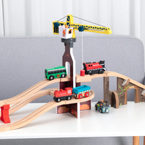 Wooden puzzle track wooden small train fun Tower toy tower crane engineering construction compatible with Le Cool