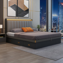 Nordic small family master bedroom double bed 1 8 meters high box drawer bed 1 5 meters plate bed storage bed with lights