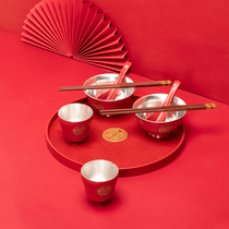 High-end wedding supplies Daquan liu yin enamel married chopsticks set ceramic xi wan Hi Cup gift set wedding
