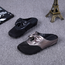 European and American 2022 Summer new genuine leather women slippers fashion butterfly knot semi-drag Baotou mesh yarn breathable cool drag womens shoes