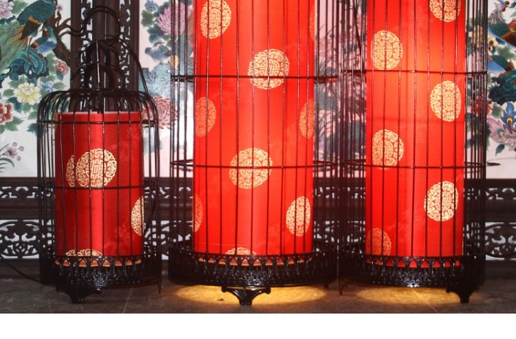 明瀚元宵春节美陈场景装饰摆件红色铁艺鸟笼婚庆橱窗灯笼摆件吊灯