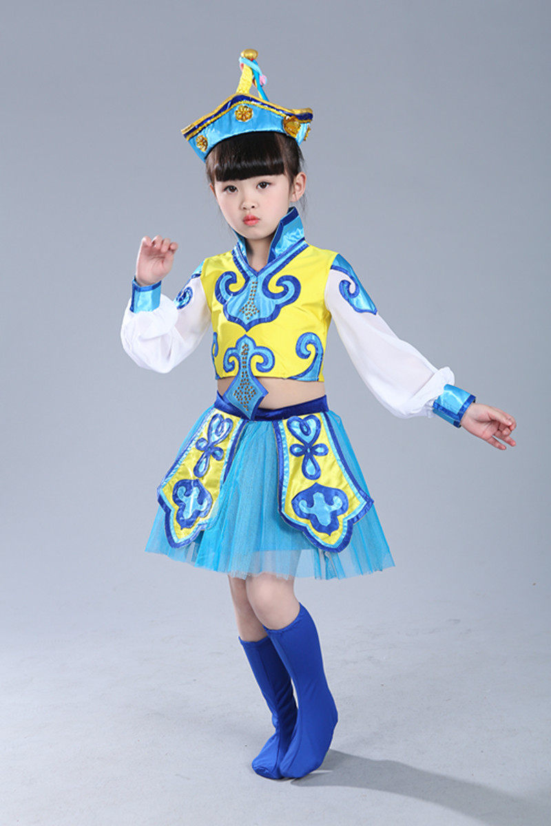 马蹄哒哒演出服儿童蒙古服筷子舞表演服装 男女童民族舞蹈服装
