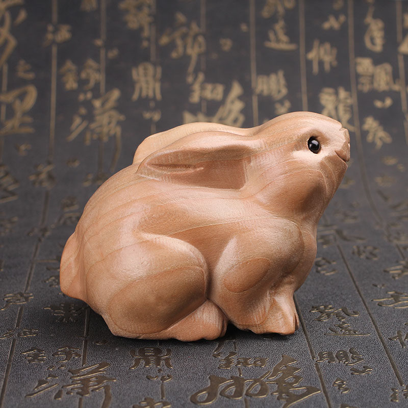 peach wood rabbit decoration wood carving peach wood rabbit zodiac rabbit log rabbit car decoration whole wood unpainted