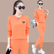 Womens sports set 2021 new spring and autumn round neck loose large size casual wear Harlan clothes two-piece tide