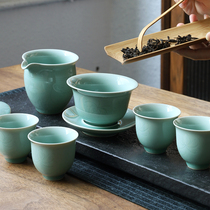 Handmade Blue Porcelain Kung Fu Tea Suit Home Chinese Style Tea Bowl Office Will Guest Tea Cup Retro Minimalist Cover Bowl