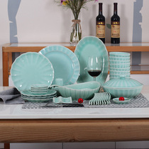 Porcelain cutlery suit Home bowls chopsticks Bowl dishes Dish Spoon Dish ceramic ou Jiangqing Porcelain Glazed 28 56 Head