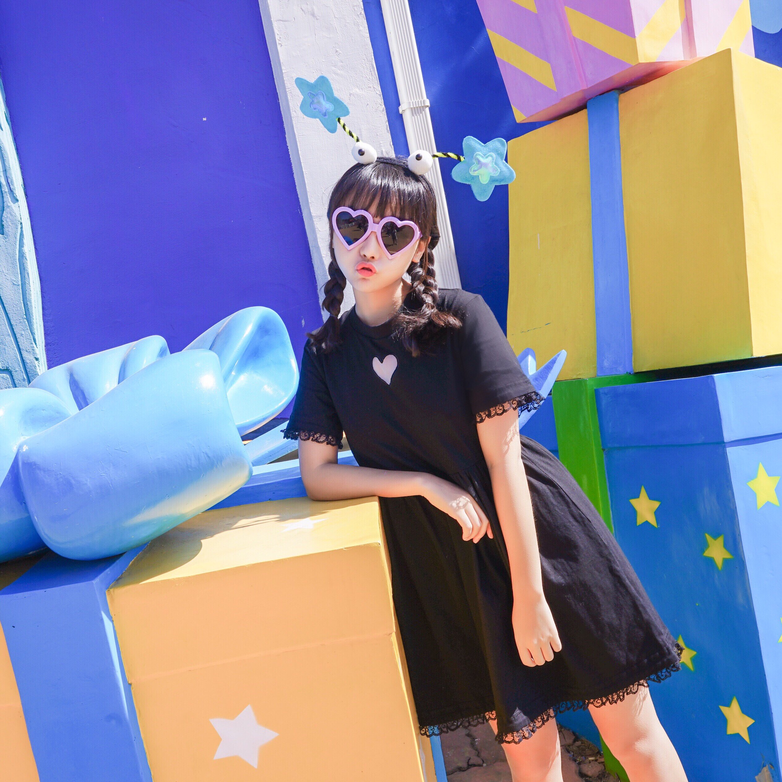 宋黛conybabe黑色连衣裙少女夏2017新款宽松