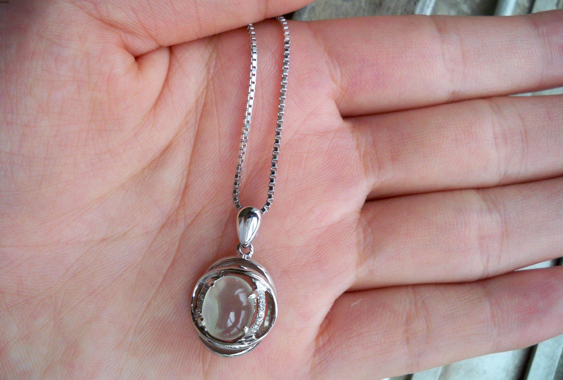 冲二钻包邮翡翠吊坠925纯银项链女翡翠蛋面玉石银镶翡翠锁骨链