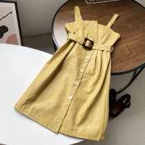 Ma series Pure-colored backpack skirt high waist in the summer of 2021 new Bai Wu sleeve Han Fanins hip a character skirt