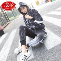 Langsa Casual Sports Suit Women's Spring Autumn 2022 New Internet Red Goddess Vans Velvet Loose Fashion Two-piece Set