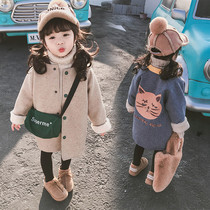 Korean children's coat autumn winter woolen coat Korean style girls' mid-length fleece thickened kitten thermal trench coat