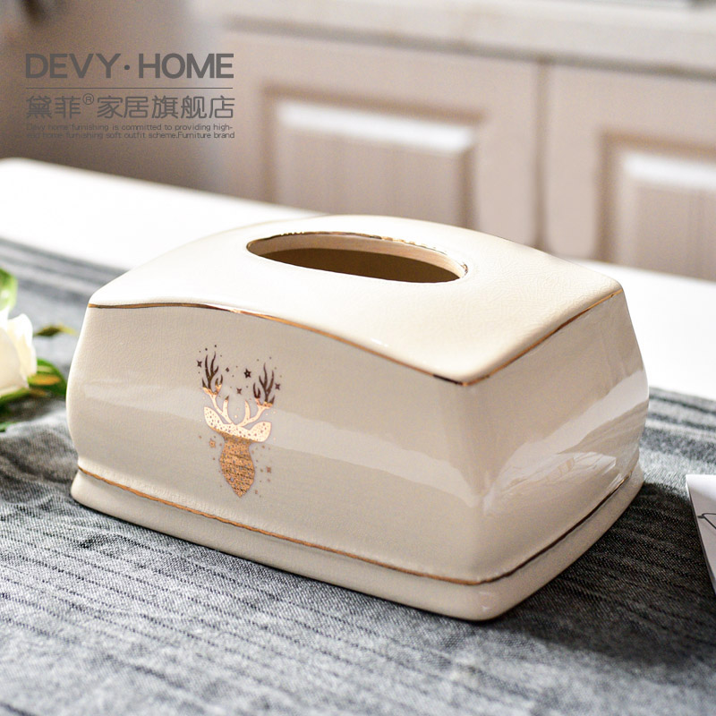 Nordic light luxurious modern ceramic tissue box sitting room tea table household table bedroom take cartons decorative paper smoke box