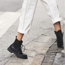 Seven steps forest genuine leather Martin boots womens British wind winter velvet 2020 new flat side zipper short boots