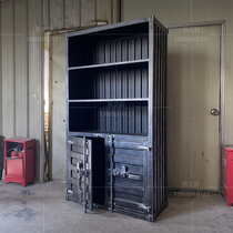 Container wrought iron bookcase display cabinet wine cabinet retro wine rack display cabinet locker industrial wind cabinet locker