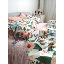 Han Style Strap Flower All-cotton Four Sets Double 1 5 1 8m bed dress pure cotton bed Bedding Step Up Girl Hearts