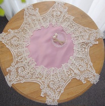 Retro French style round lace Gaibu European-style tea tray makeup case dust-proof cover towels Light Bean Sand color Decorative Dining Mat