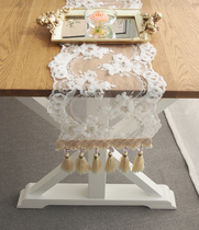 Finished spot white three-dimensional flower embroidery European gold thread tassel table flag French country dressing table cloth