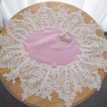 Retro French style lace cloth art anti-dust cover towel oval dining mat cloth light bean sand color lace meme