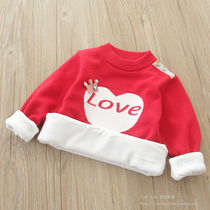 Childrens warm knitted sweater baby pullover bottoming shirt baby plus velvet round neck sweater girl thick sweater winter clothing