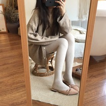 Autumn and winter thickened thin velvet coffee oats color warm vertical bar high elastic slim grabbing pantyhose leggings