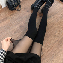 TSUTSU autumn velvet furry feathers thigh pantyhose stitching horizontal College wind high-knee socks