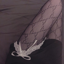 Shaking sound Net red double C same letter fishing net socks hollow white black stockings sexy pure want INS