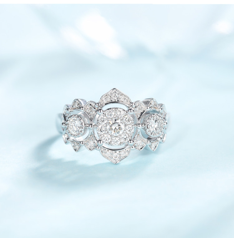 宝石矿工 18k白金复古珠边钻石戒指_7折现价3680元