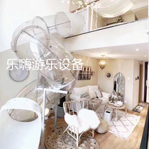 Indoor stainless steel mesh red stairway slide mall plastic slide plus elevated staircase changed slide household