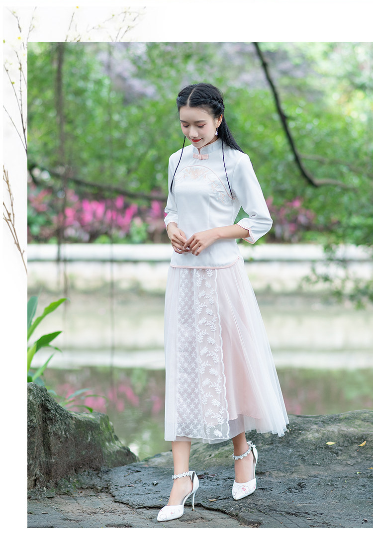 3316#实拍民国风复古文艺百搭半裙网纱裙半身长裙仙女裙