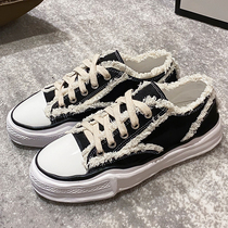 Canvas shoes womens fashion shoes ins low-top super fire leather new thick-soled muffin beggar shoes increased wild Korean version