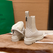 Leather snow boots female winter 2021 leather plus velvet warm middle tube Martin boots waterproof non-slip cotton boots