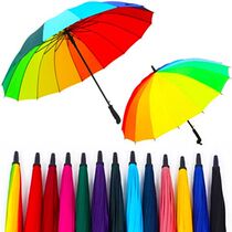 Large rainbow color long handle umbrella folding female students cute men double automatic super large three fold straight handle umbrella