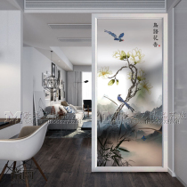 Art Changhong glass partition wall frosted translucent screen living room entrance background modern landscape painting flowers and birds custom