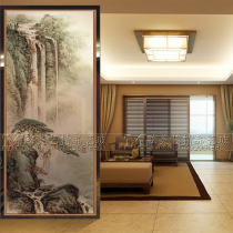 Landscape painting hot sale art glass entrance background wall screen partition living room aisle Deep carving moving door High mountains and rivers