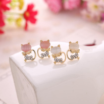 Temperament sweet small alloy cat eye stone animal cat earrings simple children adult cartoon earrings