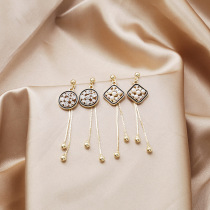 Japan and South Korea 925 silver needle long tassel diamond pearl earrings round diamond temperament earrings trend simple earring