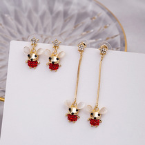 New Creative Ben Life Year Zodiac Mouse Ear Nail Unique S925 Silver Needle Long CUTE LITTLE ANIMAL RED EARRINGS
