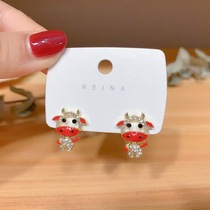 S925 silver pin original cute inlaid drill calf earrings animal cartoon fashion trend sweet and red ear nail personality