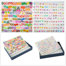 Plastic pin earrings 100 pairs mixed color fruit soft pottery sliced children sweet cartoon animal love earrings