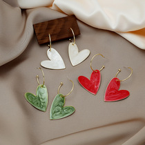 Silver Needle Girl Temperament Love Hearts Ear Nails Anti-Allergy Net Red Japan-Japan Gold Plated Peach Heart Personality Colorful Fashion Earrings Woman