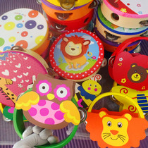European and American hand clapping drum flower tambourine Orff early education teaching aids animal pattern infant musical instrument wooden toy
