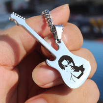 Gift about guitar bass necklace male pick custom lettering titanium steel student hip hop rock Tide brand pendant