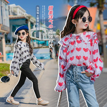 Girl Shirt Spring 2022 New Korean Version Little Girl Ocean Gas Children Long Sleeves Full Printed Side Dolls Collar Lining Clothes