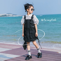 Girl Summer Clothing Nets Red Suit Foreign Air 2022 New CUHK Childrens Dress Girl Summer Children Braces for two sets