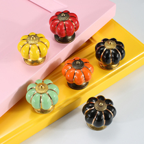 Modern cabinet door handbag porous pumpkin color childrens room cabinet drawer cartoon ceramic handle creative hardware