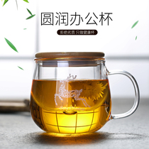 Thickened glass teacup Household flower tea cup Transparent tea cup with lid Office water cup Filter heat-resistant glass