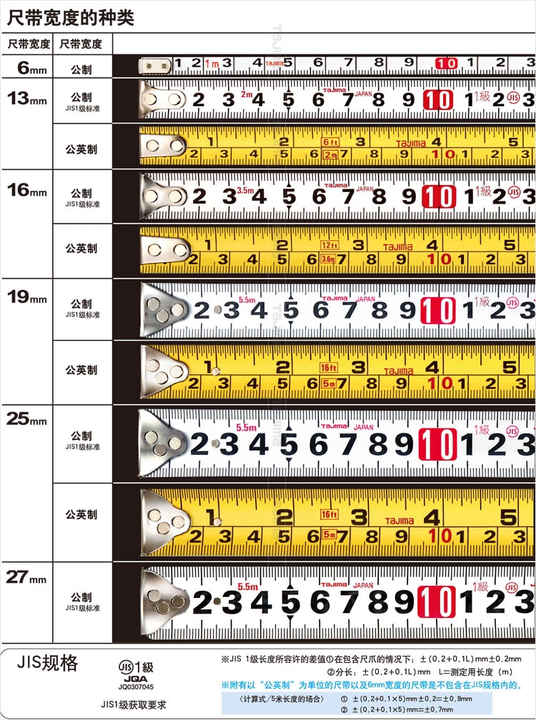 批发日本tajima田岛5米5.5米卷尺j1950盒尺1级精度双面刻度钢卷尺