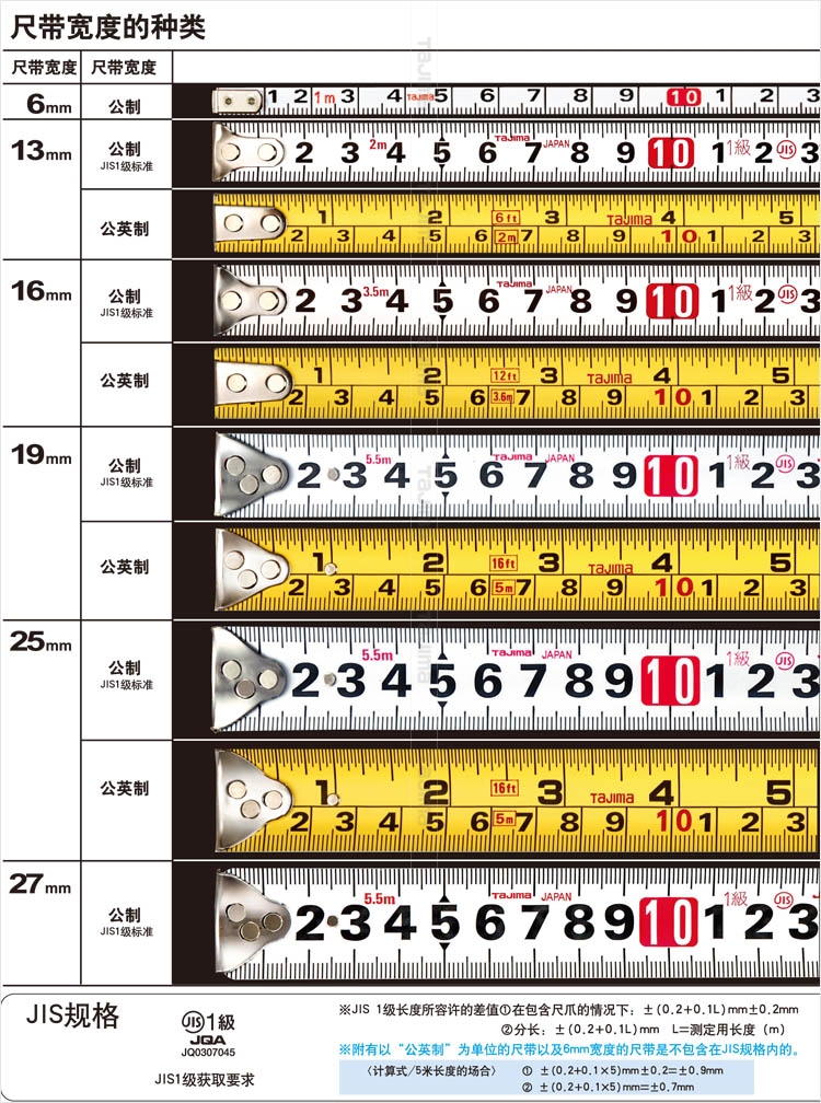 批发日本tajima田岛5米55米卷尺j1950盒尺1级精度双面刻度钢卷尺