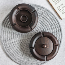 Black sandalwood creative ashtray with cover personality ashtray Home tea set accessories Home Decorative Smoke Cylinder Pendulum