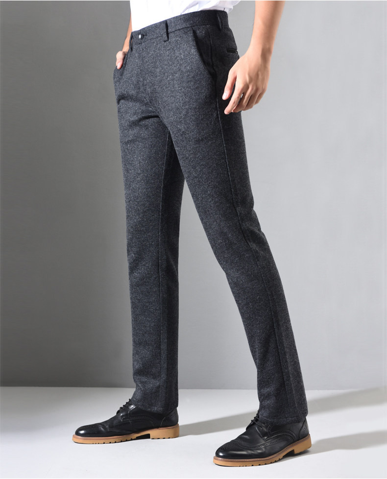 冬季羊毛裤子男士修身休闲裤秋冬厚款毛呢男裤上班商务长裤小西裤